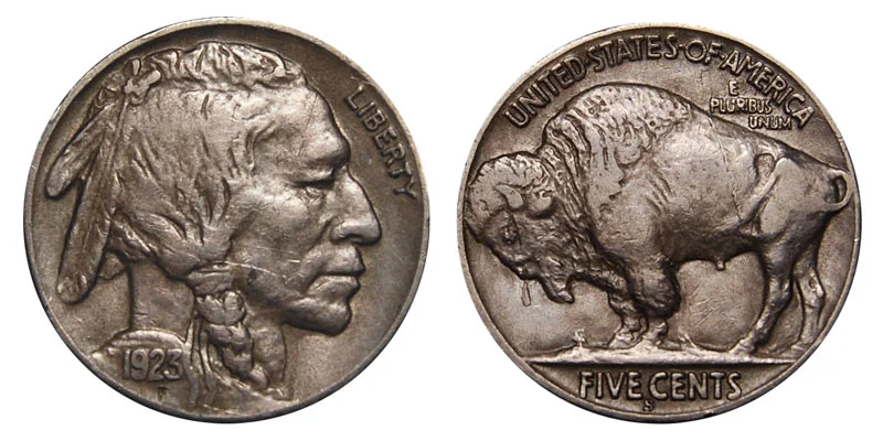 1923-S Buffalo Nickel Repunched Mintmark showing secondary S mint mark offset from primary